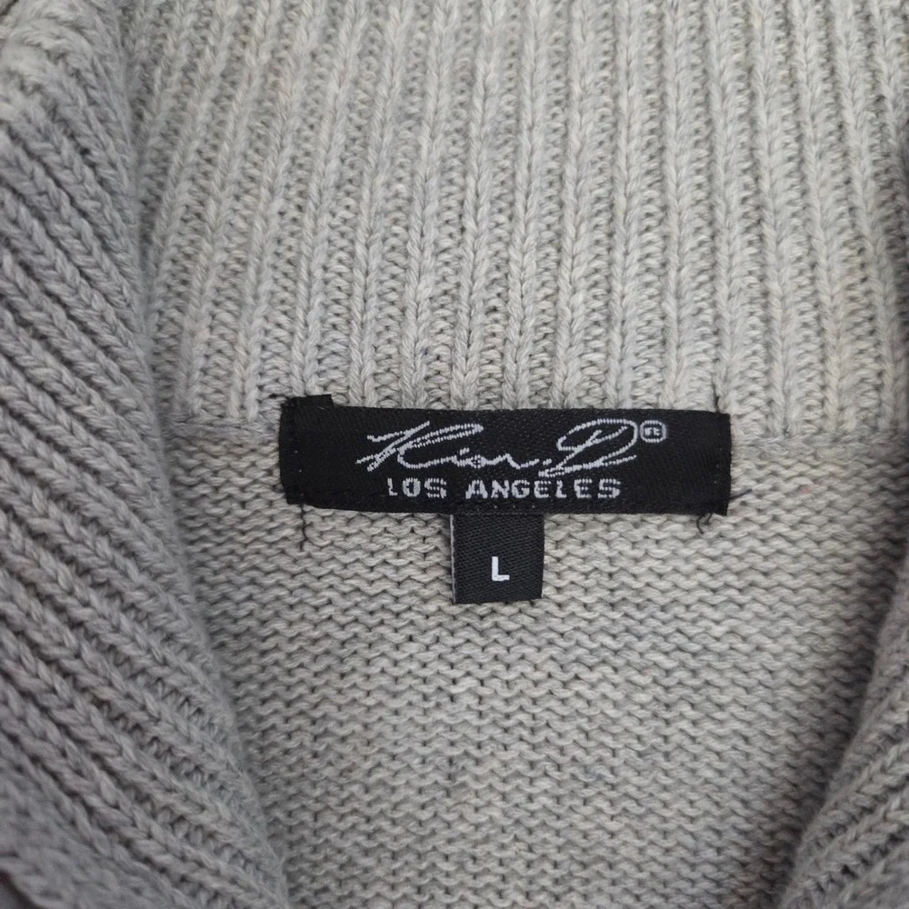 Kian D Los Angeles 1/4 Zip Basket Weave Sweater Mens L Gray Cotton Preppy NWT